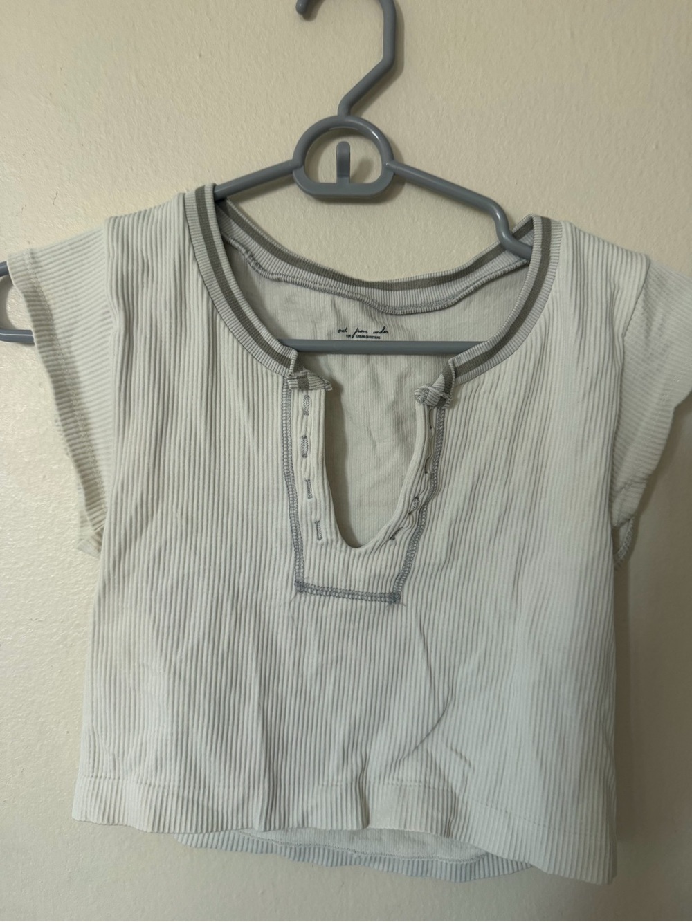 Urban Outfitters Cream Ribbed Crop Top with Gray Trim